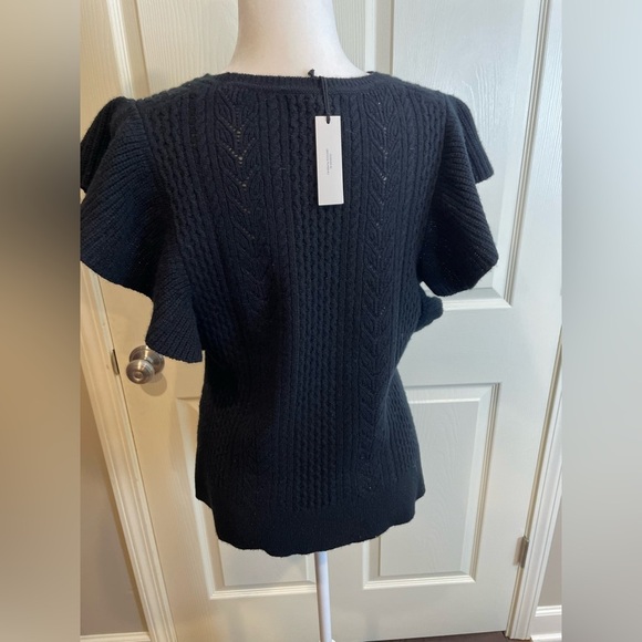 New with tags Banana Republic Black wool Ruffled pointelle sweater large - Picture 3 of 12